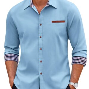 COOFANDY Men's Casual Dress Shirt Button Down Shirts Long-Sleeve Plaid Collar Denim Work Shirt