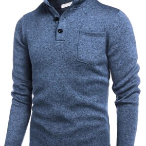 COOFANDY Men's Casual Henley Pullover Sweatshirt Thermal Fleece Slim Fit Sweater