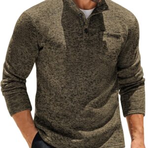 COOFANDY Men's Casual Henley Pullover Sweatshirt Thermal Fleece Slim Fit Sweater
