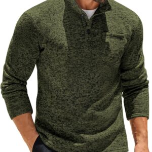 COOFANDY Men's Casual Henley Pullover Sweatshirt Thermal Fleece Slim Fit Sweater