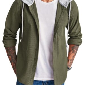 COOFANDY Men's Corduroy Shirt Jackets Long Sleeve Button Down Casual Stylish Hooded Shacket Jacket with Pocket