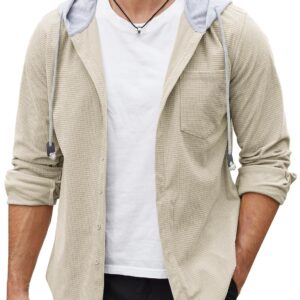 COOFANDY Men's Corduroy Shirt Jackets Long Sleeve Button Down Casual Stylish Hooded Shacket Jacket with Pocket
