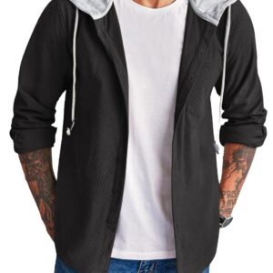 COOFANDY Men's Corduroy Shirt Jackets Long Sleeve Button Down Casual Stylish Hooded Shacket Jacket with Pocket