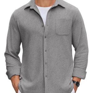 COOFANDY Mens Flannel Shirts Long Sleeve Thermal Button Down Shirt Shacket Lightweight Jacket