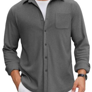 COOFANDY Mens Flannel Shirts Long Sleeve Thermal Button Down Shirt Shacket Lightweight Jacket