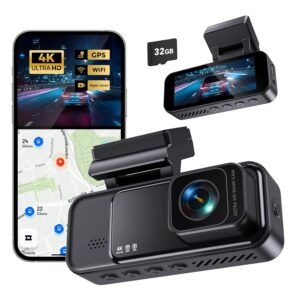 COOLCRAZY 4K Dash Cam Front, Built-in WiFi GPS, Dash Camera for Cars, 3.2" IPS Screen Dashcam with App Control, Free 32G Card, 170ยฐWide Angle, 24H Parking Mode, WDR, Night...