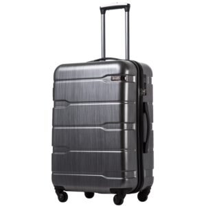 Coolife Luggage Expandable(only 28") Suitcase PC+ABS Spinner Built-In TSA lock 20in 24in 28in Carry on (Charcoal., L(28in).)