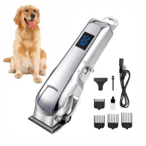 Cordless Dog Clippers for Grooming Professional for Thick Hair Coats, Low Noise Shaver Grooming Kit with LED Display, Razors Dog Hair Shears Ceramic Blade, Pet Hair Trimmer for...