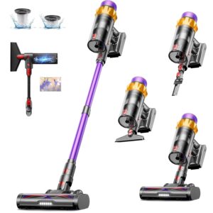 Cordless Vacuum Cleaner, 600W 50KPA 70 Mins Vacuum Cleaners for Home, Self-Standing Cordless Vacuum with Charging Dock Station, LED Display, Upgraded Anti-Tangle Stick Vacuum...