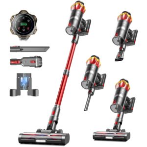 Cordless Vacuum Cleaner, 600W/50KPa/70Mins Vacuum Cleaners for Home, Self-Standing Stick Vacuum with Anti-Tangle Brush & OLED Touch Screen, Vacuum Cleaner for Hardwood Floors...