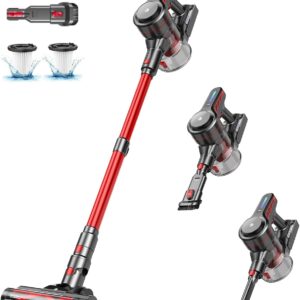 Cordless Vacuum Cleaner, Stick Vacuum with Powerful Suction, 45Mins Runtime Vacuum Cleaners for Home, Anti-tangle and 1.5L Dust Cup, 6 in 1 Lightweight Vacuum for Hardwood Floor...