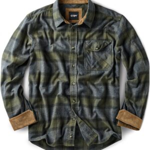 CQR Men's 100% All Cotton Button Down Flannel Shirts, Long Sleeve Brushed Warm Soft Casual Outdoor Plaid Shirt