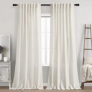 Cream Linen Back Tab Curtains 84 Inch Length for Living Room 2 Panel Set Neutral Modern Farmhouse Window Privacy Semi Sheer Linen Drapes Rustic Pinch Pleated Look Curtain...