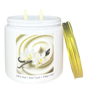 Creamy Vanilla Scented Candles for Home Scented Strong-Non Toxic Organic All Natural Soy Candles for Odor Eliminating for Kitchen Bath-Vanilla Bean Scent-Clean Long Burning for...