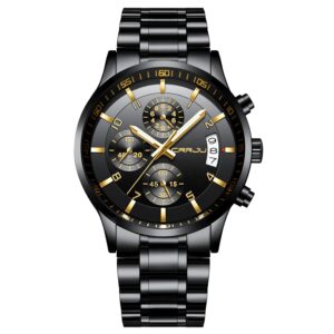 CRRJU Men's Fashion Stainless Steel Watches Date Waterproof Chronograph Wristwatches,Stainsteel Steel Band Waterproof Watch