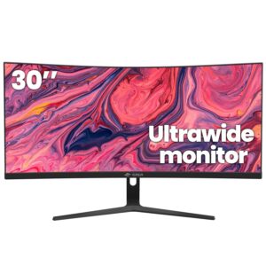 CRUA 30Inch Ultrawide Curved Monitor, 21:9 WFHD(2560x1080P) VA Computer Monitor, 120% sRGB 100HZ 1500R PC Monitors Support FreeSync, Wall-Mounted, with HDMI/DP Display Port-Black