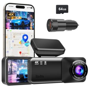 Dash Cam 4K Ultra HD, Front Dash Camera for Cars Built-in GPS, 5.8GHz WiFi, APP Control, 3.2" IPS Screen, Night Vision, Wide Angle, WDR, 24H Parking Mode,Included 64GB Card and...