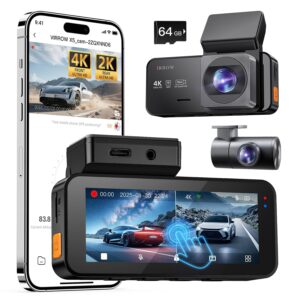Dash Cam Front and Rear: 4K+2K Dash Camera for Cars with Touch Screen 3.39" - Dashcam with WiFi APP Control 64GB Parking Mode Night Vision Loop Recording Emergency Lock (X5)
