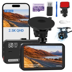 Dash Cam Front and Rear, Dash Camera for Cars WiFi/APP Control Dual Dashcam W/ 64GB Card, 2.5K Dash Cam Front+1080P Rear Car Camera W/Super Night Vision, Loop Recording,...