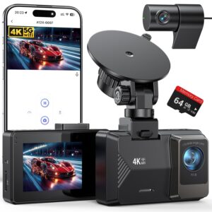 Dash Cam Front Rear, 4K/1080P Dual Channel Dash Cams with 64GB Card, Dash Camera for Cars with 5GHz WiFi, APP Control,2.0" IPS Screen,Night Vision,G-Sensor,170ยฐWide...