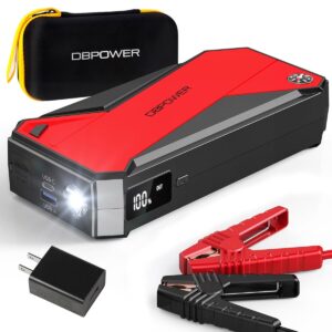 DBPOWER Peak 3000A 18000mAh Portable Car Jump Starter (up to 8.0L Gas, 6.0L Diesel Engine) Battery Booster with Smart Charging Port, Compass, LCD Screen and LED Light (Black/Red)