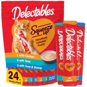 Delectables Squeeze Up Variety Pack, Creamy Squeezable Puree, Lickable Wet Cat Treats, Grain Free, No Added Fillers, No By-Products, No Added Preservatives, 0.5 Ounces Tube, 24...