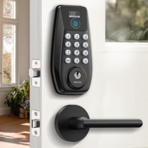 DESLOC Fingerprint Door Lock with 2 Lever Handles - Keyless Entry Door Lock, Electronic Keypad Deadbolt, Digital Smart Code & Front Handle Sets, Auto-Locking, Easy Installation,...