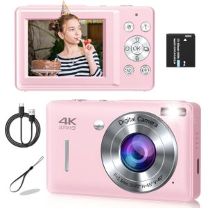 Digital Camera, 44MP Compact Camera, FHD 1080P Point and Shoot Digital Cameras with 16X Zoom, Face Detect, Smile Capture, Anti Shake, for Boys Girls Teens Gifts (Pink)