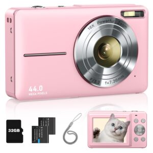 Digital Camera, FHD 1080P Point and Shoot Kids Camera, with 32GB Card, 2 Batteries, 16X Zoom Anti Shake Date Stamp, Compact Portable Small, for Starter Kid Children Teen Student...