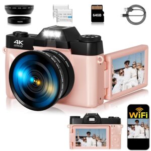 Digital Camera, FHD 4K 75MP WiFi Vlogging Video Camera for YouTube with 3'' 180ยฐFlip Screen, 64GB SD Card, 16x Digital Zoom, 2 Batteries, Point and Shoot Digital Camera for...