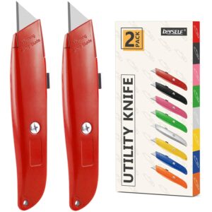 DIYSELF 2Pack Utility Knife Box Cutter Retractable Razor Blade Heavy Duty Box Cutters Exacto Knife PVC Pipe Cutter (Red)