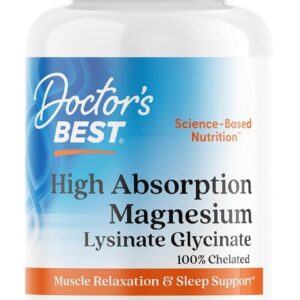 Doctor’s Best High Absorption Magnesium Glycinate Lysinate Supplement - 100% Chelated for Maximum Absorption - Magnesium for Sleep and Muscle Relaxation - 200 Mg Per Serving -...