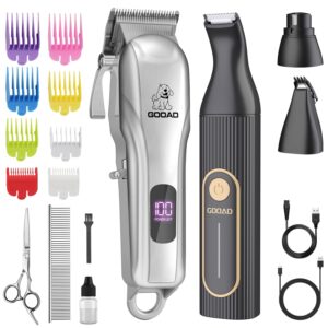 Dog Clippers for Grooming,Dog Grooming Kit for Heavy Thick Hair&Coats/Low Noise Rechargeable Cordless Pet Shaver with Paw Trimmer Nail Grinder/Hair Trimmer for Small & Large Cats