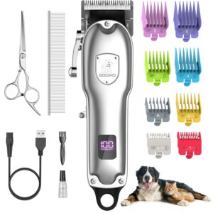 Dog Clippers for Grooming for Heavy Thick Hair&Coats,Low Noise Dog Hair Trimmer,Rechargeable Cordless Pet Shaver with Stainless Steel Blade, Dog Grooming Kit for Small Large...