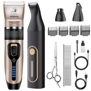 Dog Clippers for Grooming for Heavy Thick Hair&Coats,Low Noise Hair Trimmer,Rechargeable Cordless Pet Shaver, Dog Grooming Kit with Paw Trimmer Nail Grinder for Small Large Dogs