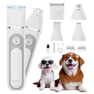 Dog Clippers Grooming Kit with 4 in 1 Tools, Cordless Dog Paw Trimmer & IPX7 Waterproof & Dogs Nail Grinder, Low Noise Quiet Design with Silicone Grip for Dogs and Cats
