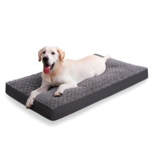 Dog Crate Bed Waterproof Dog Beds for Medium Dogs Rose Velvet Soft Fluffy Washable Dog Bed with Removable Cover & Anti-Slip Bottom, 35 x 22 Inch, Gray