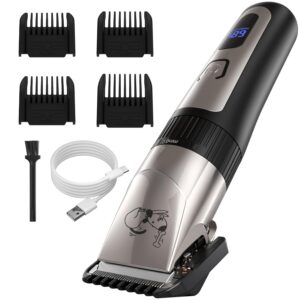 Dog Grooming Clipper Kit, Cordless Low Noise Rechargeable Electric Trimmer With Adjustable Comb & Detachable Blades, Suitable for Dogs, Cats, Pets