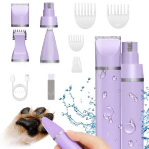 Dog Grooming Clippers Kit-Electric Rechargeable Cat Trimmer Tools-Cordless Quiet Pet Nail Paw Grinder-4 in 1 Multifunctional Low Noise Shaver-Razor for feet Face Ears Toenail Eye