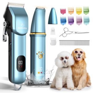 Dog Grooming Kit, Dog Clippers for Grooming for Thick Curly Coats, Professional Pet Hair Shaver Paw Trimmer Cordless Rechargeable Low Noise for Dogs Cats Animals Face Ear