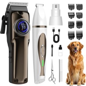 Dog Grooming Kit, Dog Clippers for Grooming Paw Trimmer Nail Grinder, Low Noise Rechargeable Cordless, Pet Shaver with Stainless Steel Blade for Pets Cats Animals
