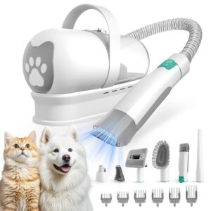 Dog Grooming Kit, Pet Grooming Vacuum with Pet Clipper Nail Grinder, Dog Hair Vacuum with 6 Pet Grooming Tools for Dogs Cats Shedding Grooming