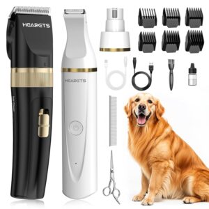 Dog Hair Clippers for Grooming Kit and Dog Paw Trimmer Nail Grinder for Grooming, Low Noise Rechargeable Cordless, Shaver Grooming Supplies for Pet Cats Dogs (Black, White)