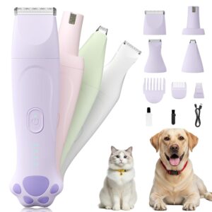 Dog Paw Trimmer - 4-in-1 Dog Clippers Grooming Kit with Low Noise & IPX7 Waterproof Design Includes Comb Paw Trimmer Nail Grinder - Rechargeable & Cordless Pet-Friendly Clipper...