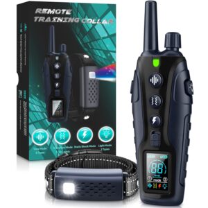 Dog Shock Collar Waterproof with Flashing Light for Night Walks,Dog Training Collar with Adjustable Pitch Beep,Vibration,Shock and Keypad Lock,Dog Training Collar with Remote...