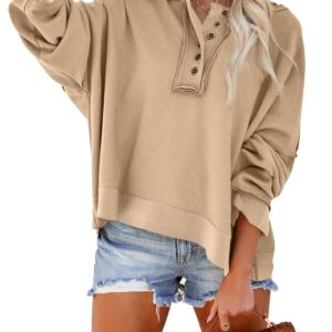 Dokotoo Hoodies for Women 2024 Fashion Fall V Neck Button Down Long Sleeve Hooded Sweatshirts Tops