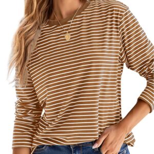Dokotoo Women's Casual Striped Long Sleeve Tops Crew Neck Knit Basic T Shirts