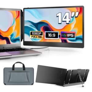 domyfan 14" Laptop Monitor Extender, FHD 1080P IPS Dual Laptop Screen Extender, HDMI/USB-A/Type-C Plug and Play for Windows, Mac, Chrome, Android, Xbox, Switch, PS5, Work with...