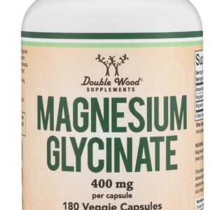 Double Wood Supplements Magnesium Glycinate 400mg | 180 Capsules | Sleep, Muscle, & Heart Support | Vegan, Third Party Tested, Gluten Free, Non-GMO