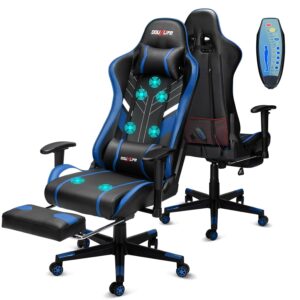 Douxlife Computer Gaming Chair with Footrest, Height Adjustable Game Chair for Adults 360ยฐ-Swivel Seat and Headrest and for Office or Gaming, Racing Style (Black and Blue)